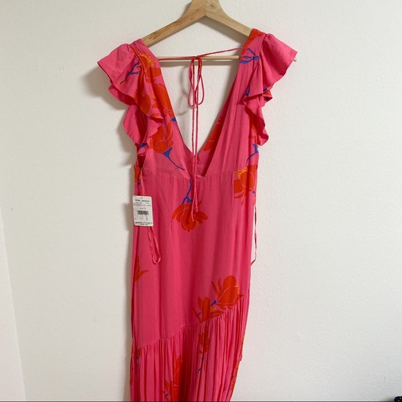 Free People Red Pink She's A Waterfall In Floral Casual Maxi Dress NWT - Picture 4 of 6